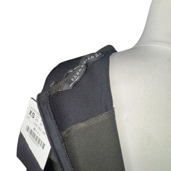 Zara Olive Green & Black Sheath  Wrap Elegant Dress XS - Picture 4 of 6